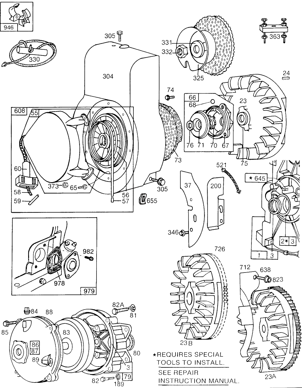 Blower Hsg,flywheels,rewinds Diagram and Parts List for 131431-0146-XX  Briggs and Stratton Engine